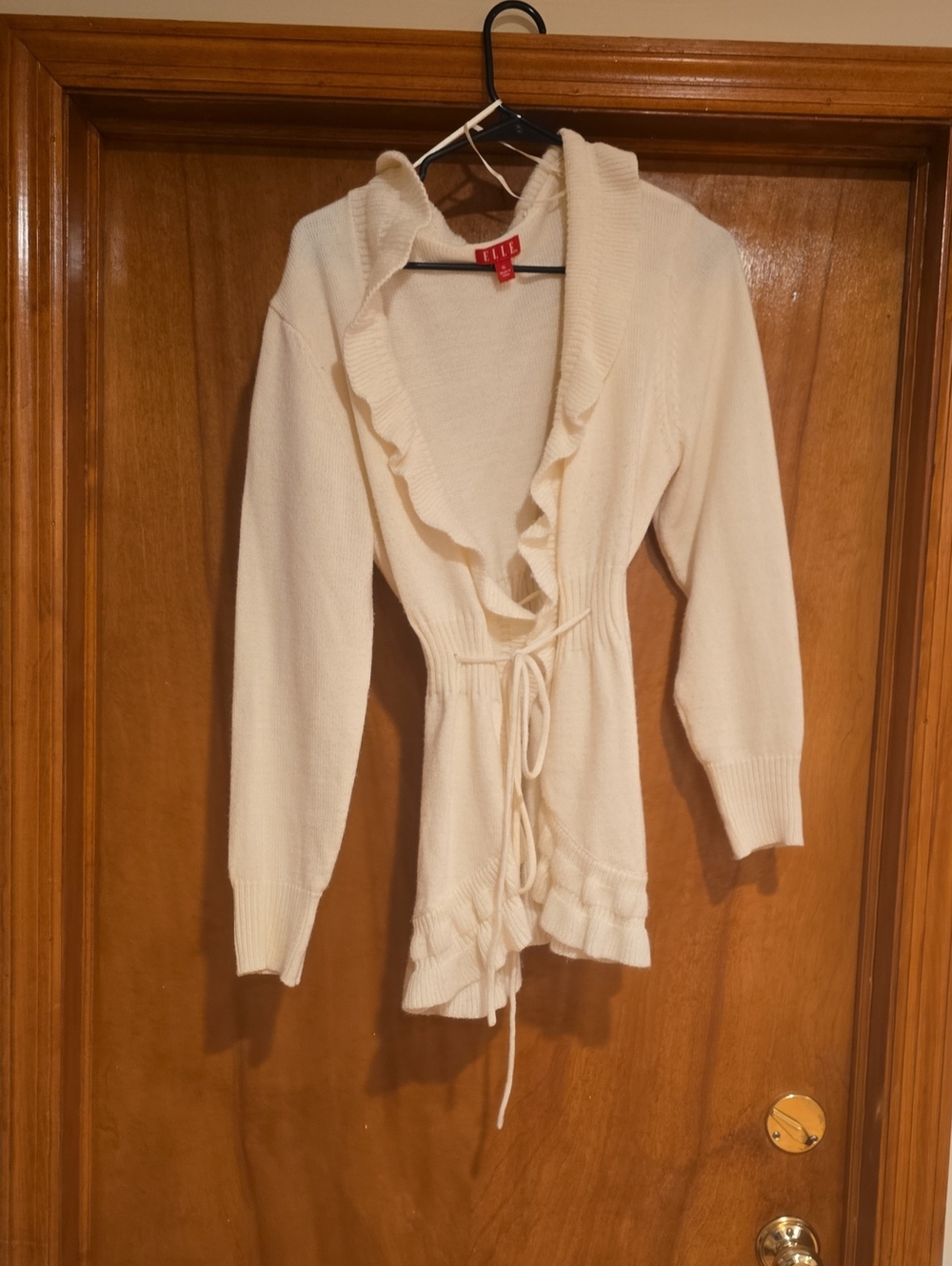 ELLE Cream Ruffle Tie-Front Cardigan